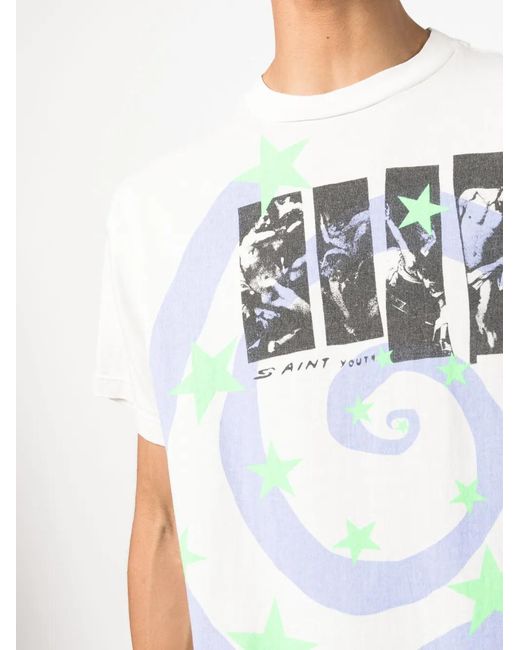 SAINT Mxxxxxx White Graphic-Print Cotton T-Shirt for men