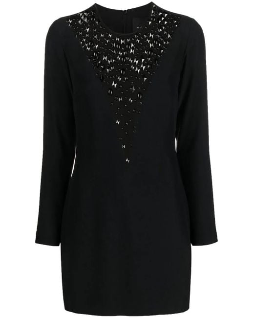 John Richmond Black Rhinestone-Embellished Long-Sleeve Dress