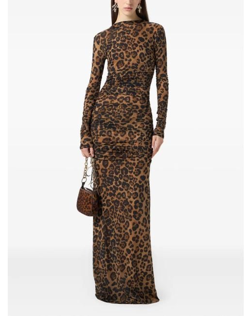 Blumarine Natural Leopard-Print Ruched Dress