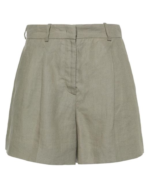 Kiton Gray Pleated Detail Linen Shorts