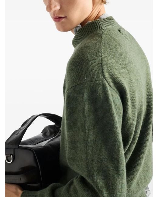 Prada Green Re-Cashmere Triangle-Logo Crew-Neck Sweater for men