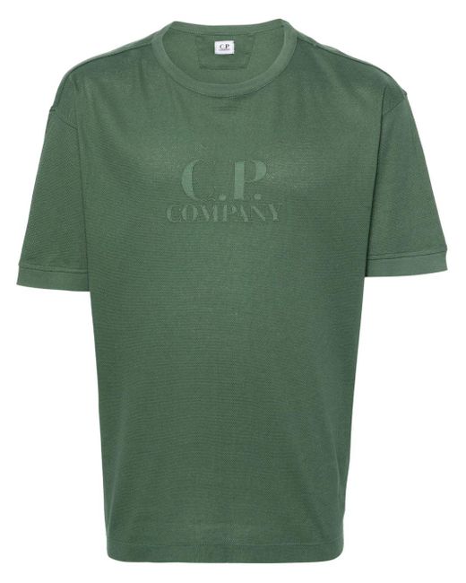 C P Company Green Logo-embroidered Piqué T-shirt for men