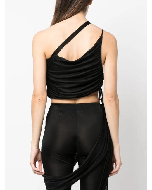 ANDREADAMO Black One-Shoulder Draped Top