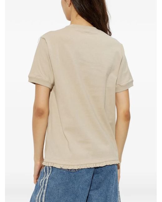 Adidas White Ruffle-Trim Striped-Sleeve T-Shirt