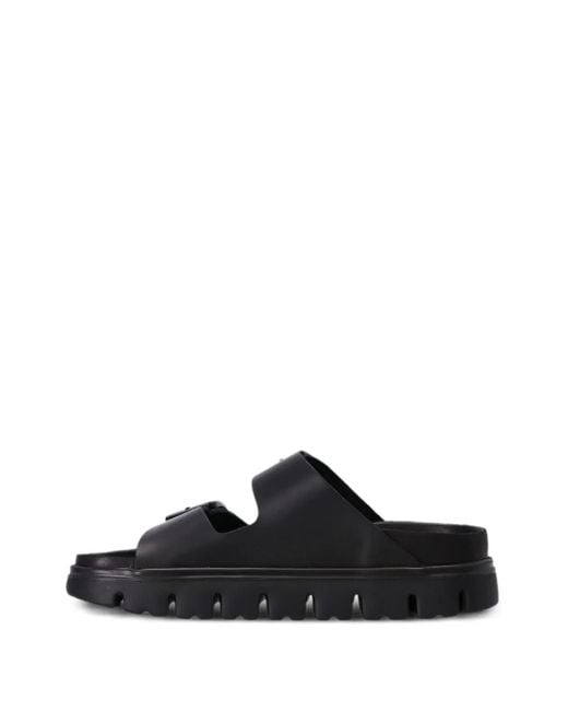 Birkenstock Black Arizona Leather Sandals With Two Buckle Straps