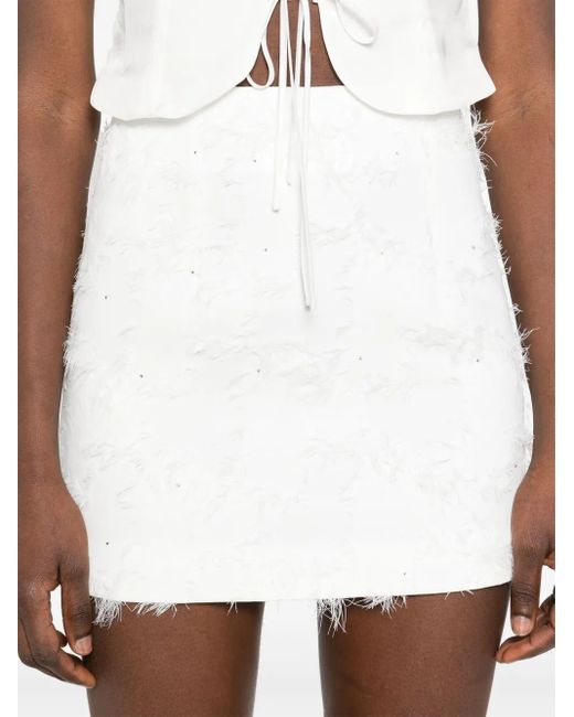 Nissa White Floral-Jacquard Skirt