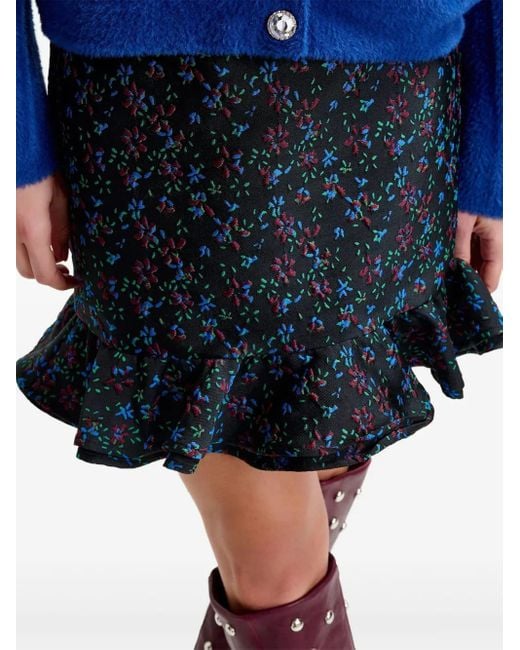 Essentiel Antwerp Blue Floral-Print Ruffled-Hem Skirt