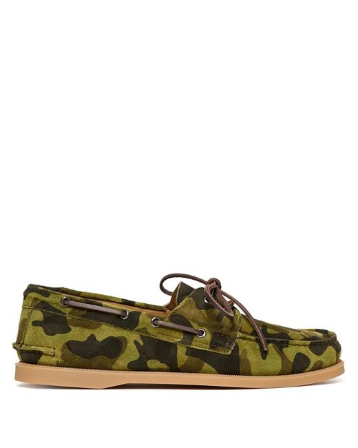 Scarosso Green Camouflage Suede Boat Shoes for men