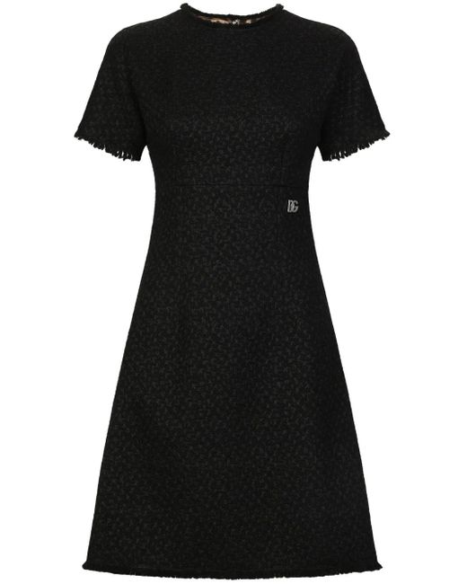 Dolce & Gabbana Black Appliqué Logo Bouclé Mini Dress