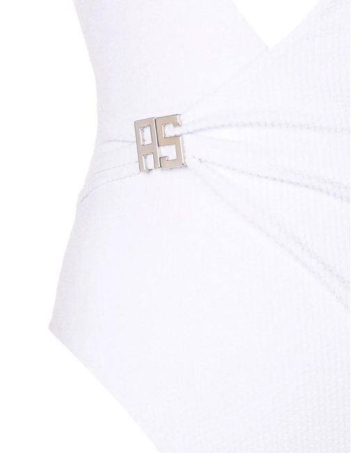 Amir Slama White Ribbed Logo-Buckle Swimsuit