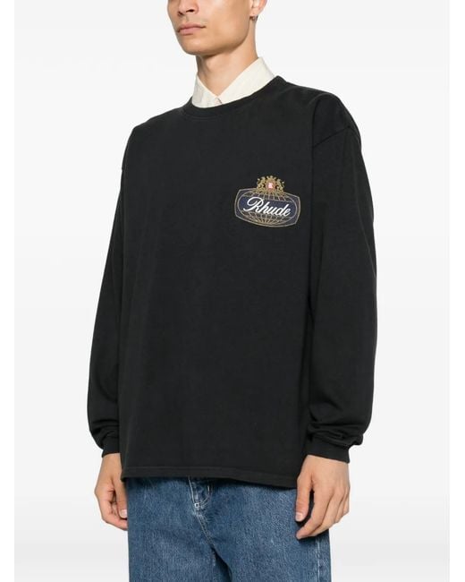 Rhude Black Logo-Print Long-Sleeve T-Shirt for men