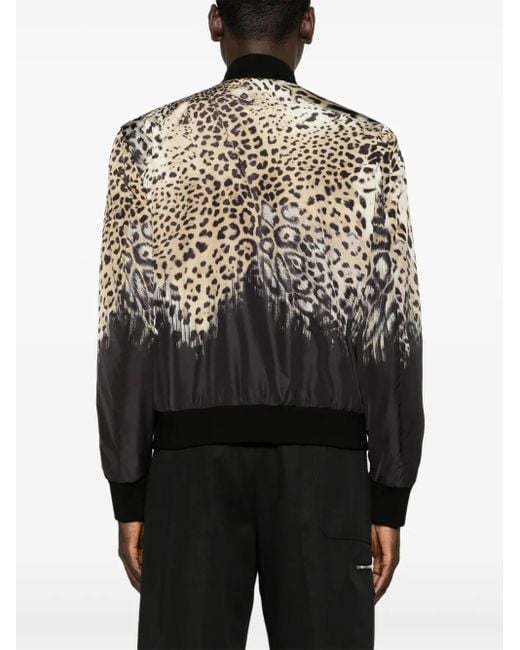 Roberto Cavalli Black Tiger Tooth-Detailed Leopard-Print Bomber Jacket for men