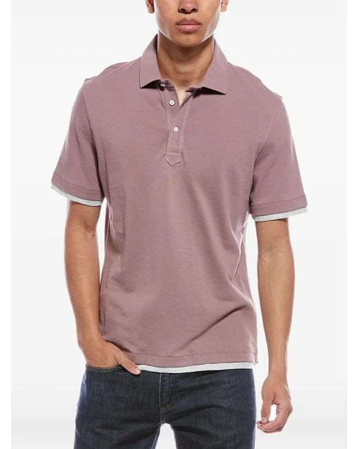 Brunello Cucinelli Red Double-Layer Cotton Polo Shirt for men