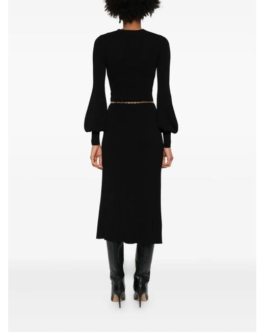 Elisabetta Franchi バルーンスリーブ Vネックドレス Black