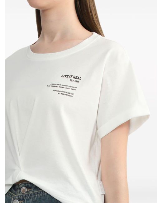 Izzue White Pleat-detail Cotton T-shirt