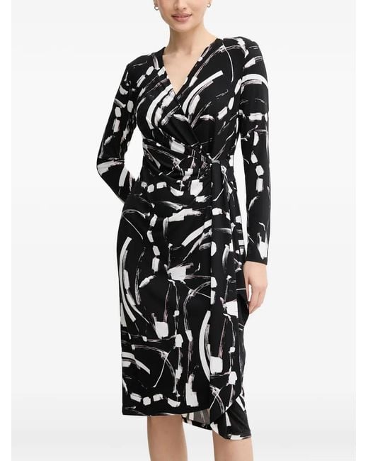 Joseph Ribkoff Black Graphic-Print V-Neck Midi Dress