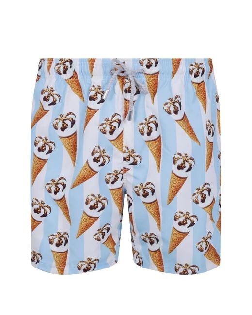 Mc2 Saint Barth Blue Ice-Cream-Print Striped Swim Shorts for men