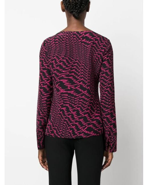 Pinko Purple Logo-Print Long-Sleeve Blouse