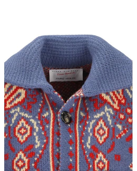 Giada Benincasa Blue Soho Intarsia-Knit Button-Up Cardigan