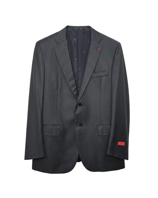 Isaia Gray Textured Two-Button Blazer for men