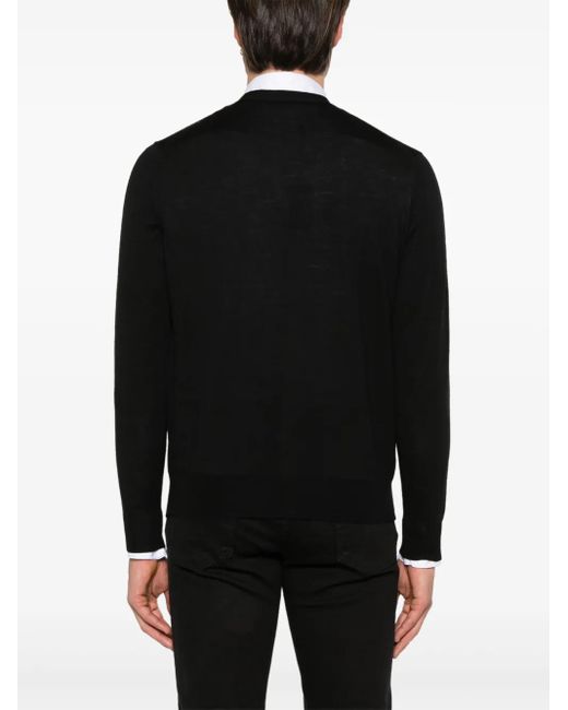 Canali Black Fine-Knit Cardigan for men