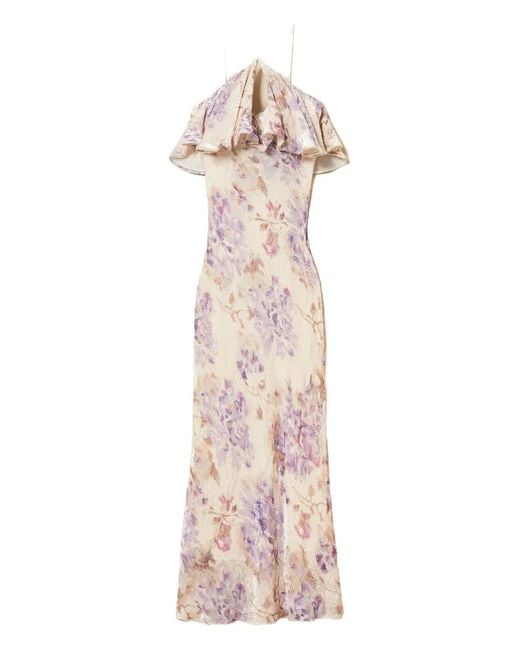 Twinset Pink Floral-Pattern Velvet Dress