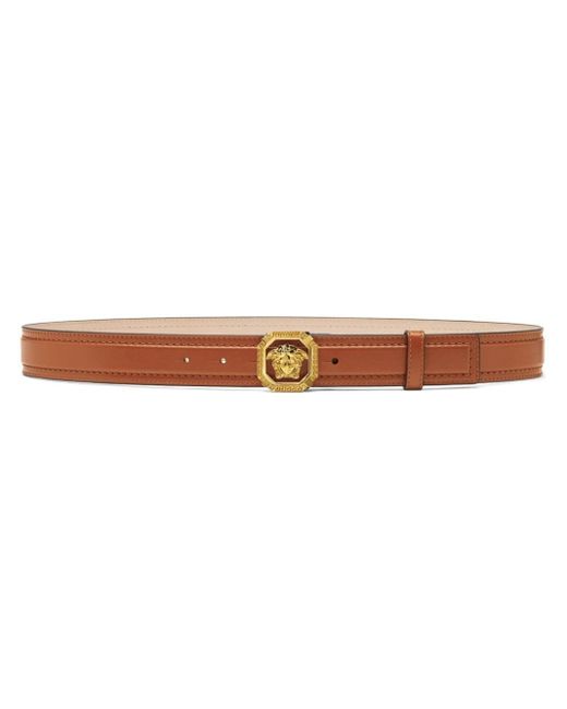 Versace Brown Logo Plaque Adjustable Leather Belt for men