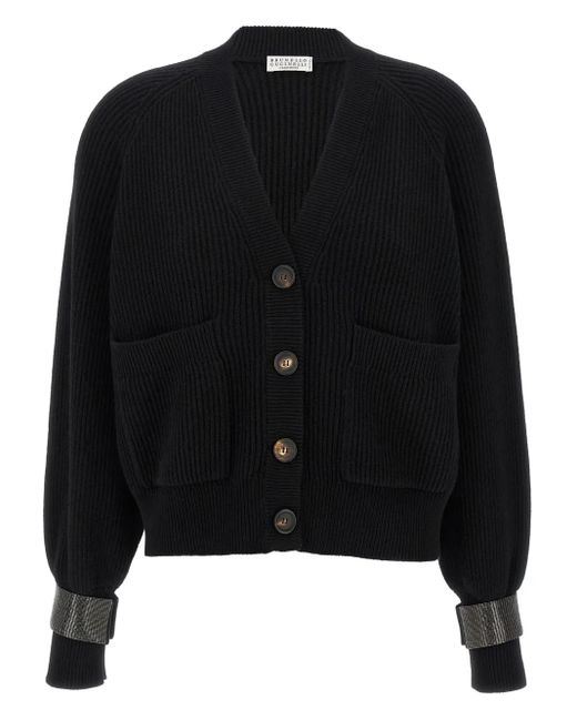 Brunello Cucinelli Geribbeld Vest Met Juwelen Cuffs in het Black