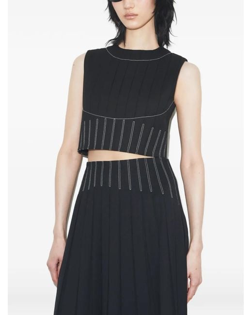 Tory Burch Black Wool Twill Pleated Top