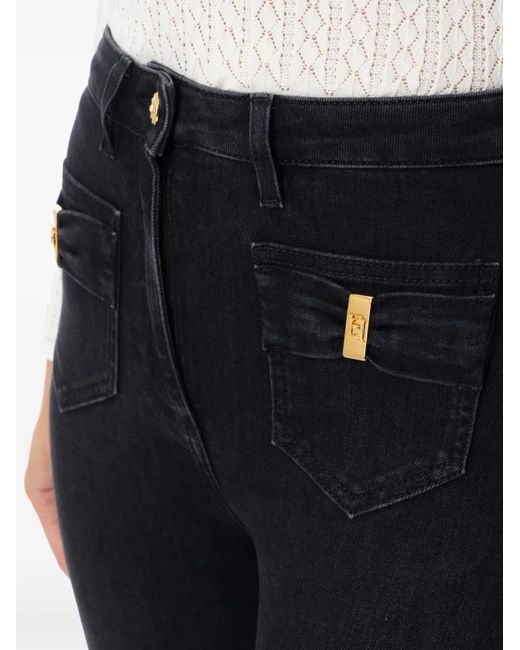 Elisabetta Franchi Blue Logo-Plaque Jeans