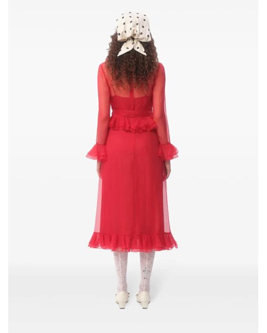 Valentino Garavani Red Organza Midi Dress