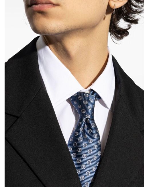Cravatta con motivo monogramma di Giorgio Armani in Blue da Uomo
