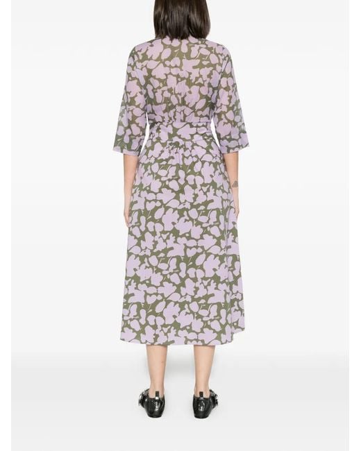 Whyci White Patterned Button-Up Midi Dress