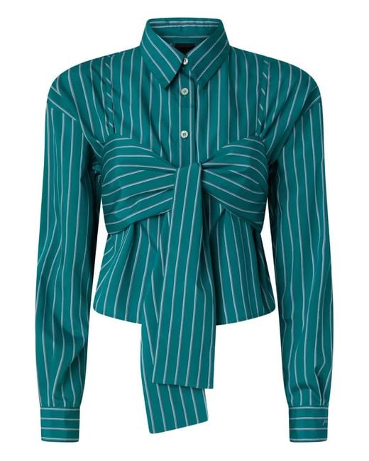 Pinko Green Striped Cropped Shirt With Bow