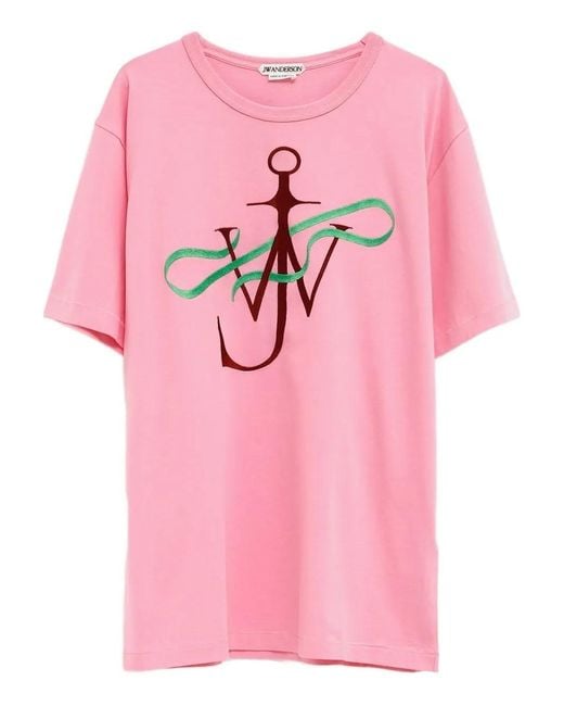 J.W. Anderson Pink Embroidered T-Shirt for men