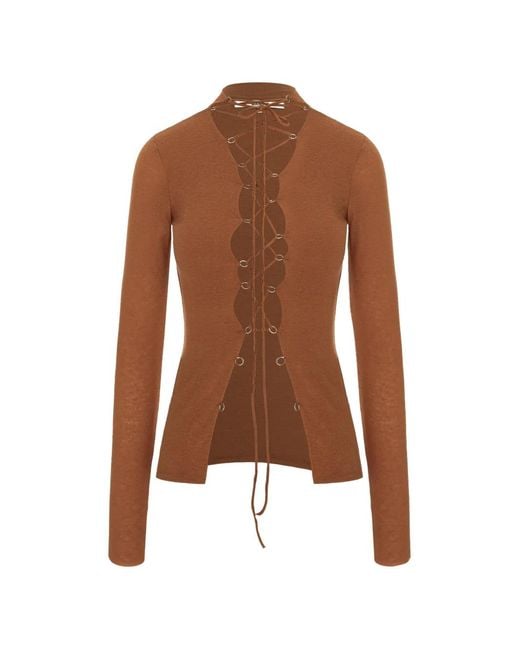 MANURI Brown Jamie Lace-Up Top