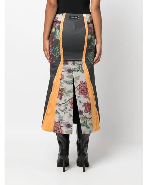 MARINE SERRE Black Regenerated Floral Tapestries Flared Skirt