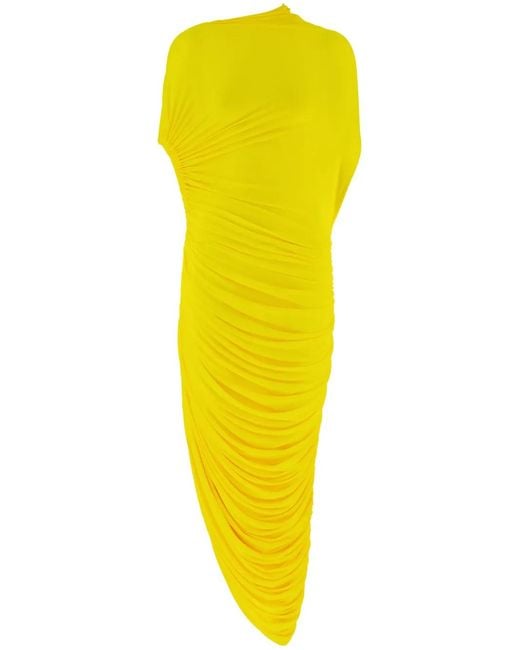 Ferragamo Yellow Asymmetric Draped Midi-dress