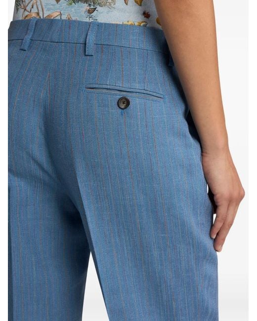 Etro Blue Striped Straight-Leg Trousers