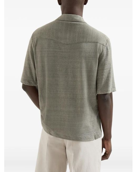 Brunello Cucinelli Gray Camp-Collar Short-Sleeve Shirt for men