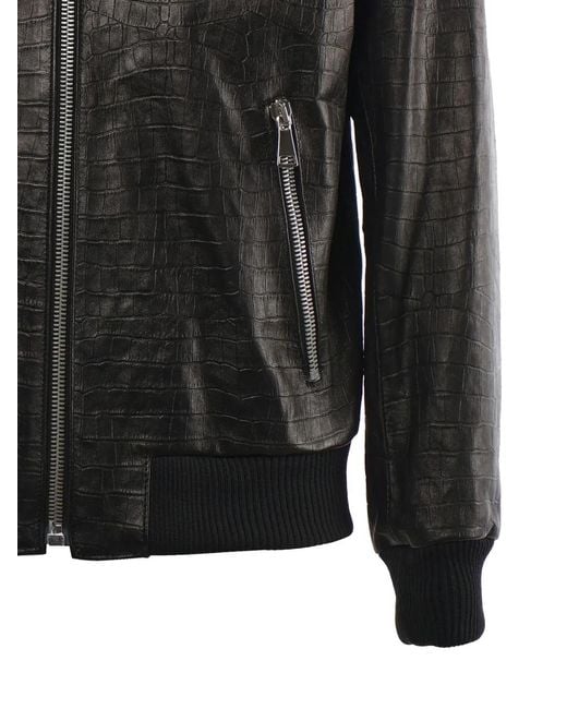 Giuliano Galiano Black Good Fellas Leather Bomber Jacket for men