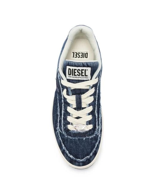 DIESEL Blue S-Tracker-D Low Distressed-Denim Sneakers for men