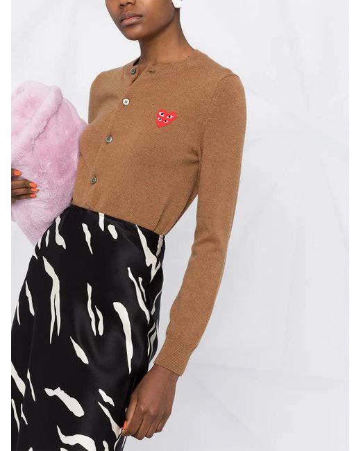 COMME DES GARÇONS PLAY Brown Embroidered-Logo Knit Cardigan