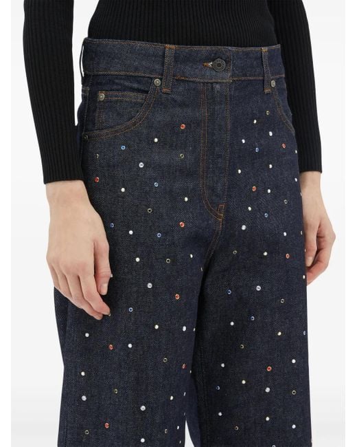Jeans A Gamba Ampia Con Strass di MSGM in Blue
