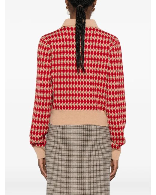 N°21 Red Diamond-Pattern Polo Shirt