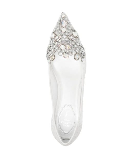 Rene Caovilla White Veneziana Crystal Ballerina Shoes