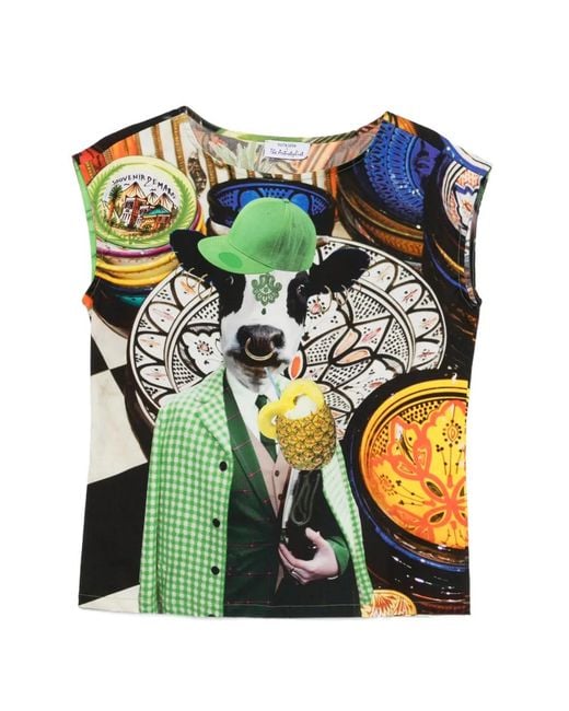 The Artistylist Green Cow Graphic-Print T-Shirt