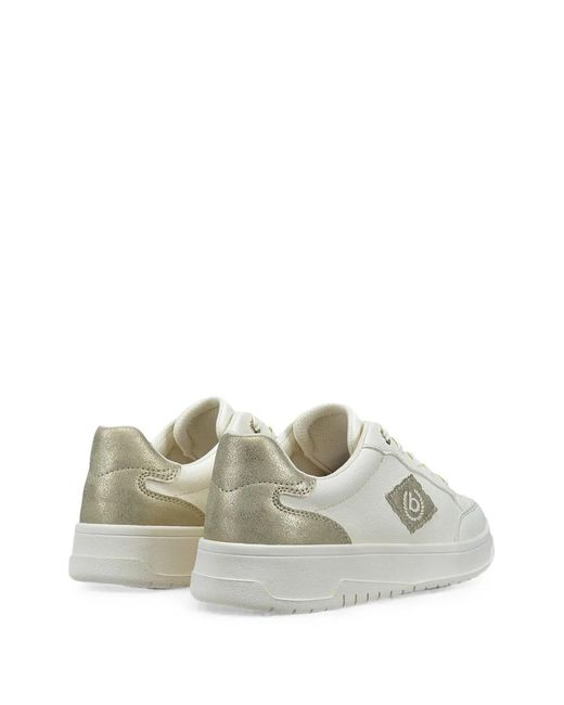 Bugatti White Logo-Patch Metallic-Trim Sneakers