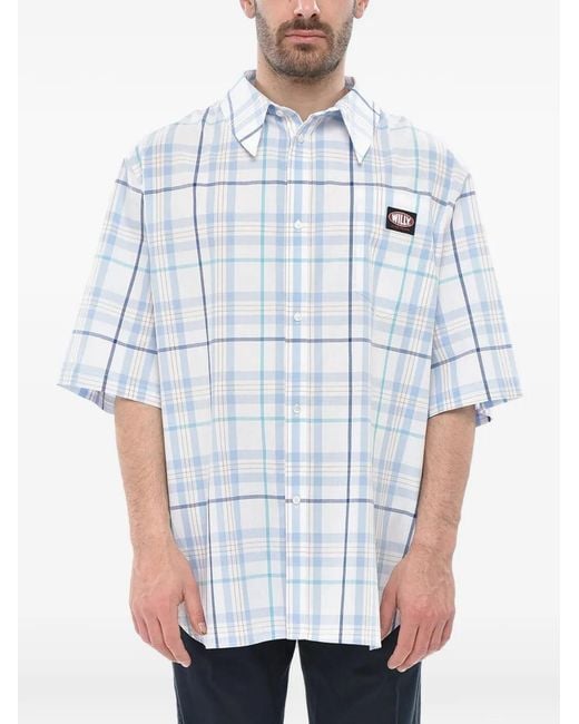 Willy Chavarria White Logo-Patch Checked Shirt for men