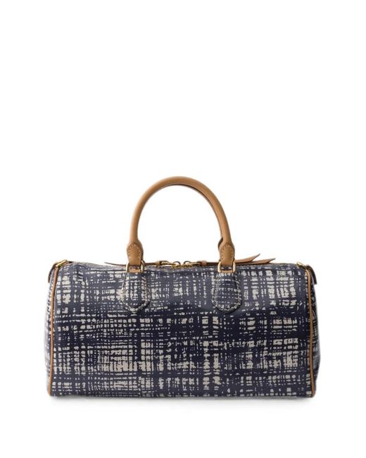 Prada Blue Medium Linen Blend And Leather Top-Handle Bag